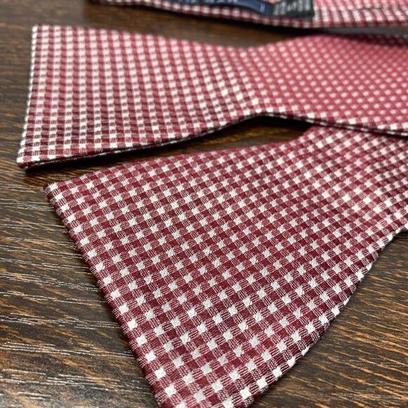 The Tie Bar Men's Gingham Check Silk Bow Tie Red Adjustable - Picture 4 of 5